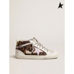 Golden Goose Mid Star sneakers LTD in leopard print, pony pelle con glitter star bianco leopard